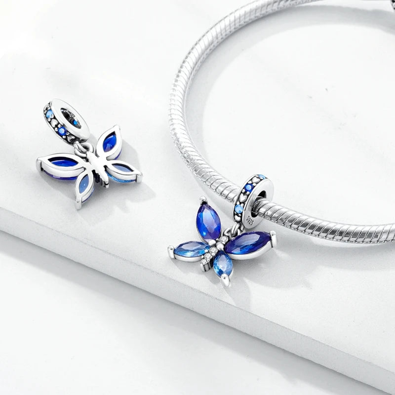 Charm Argent 925 Bleu Rotatif – Œil Démon, Main, Lune & Ciel Étoilé | Perle Pendentif Bracelet Femme | Bijou Spirituel & Mystique