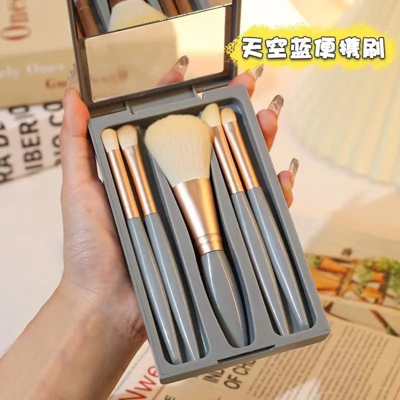 Kit 5 Pinceaux Maquillage Voyage avec Miroir – Pliable & Compact | Mini Set