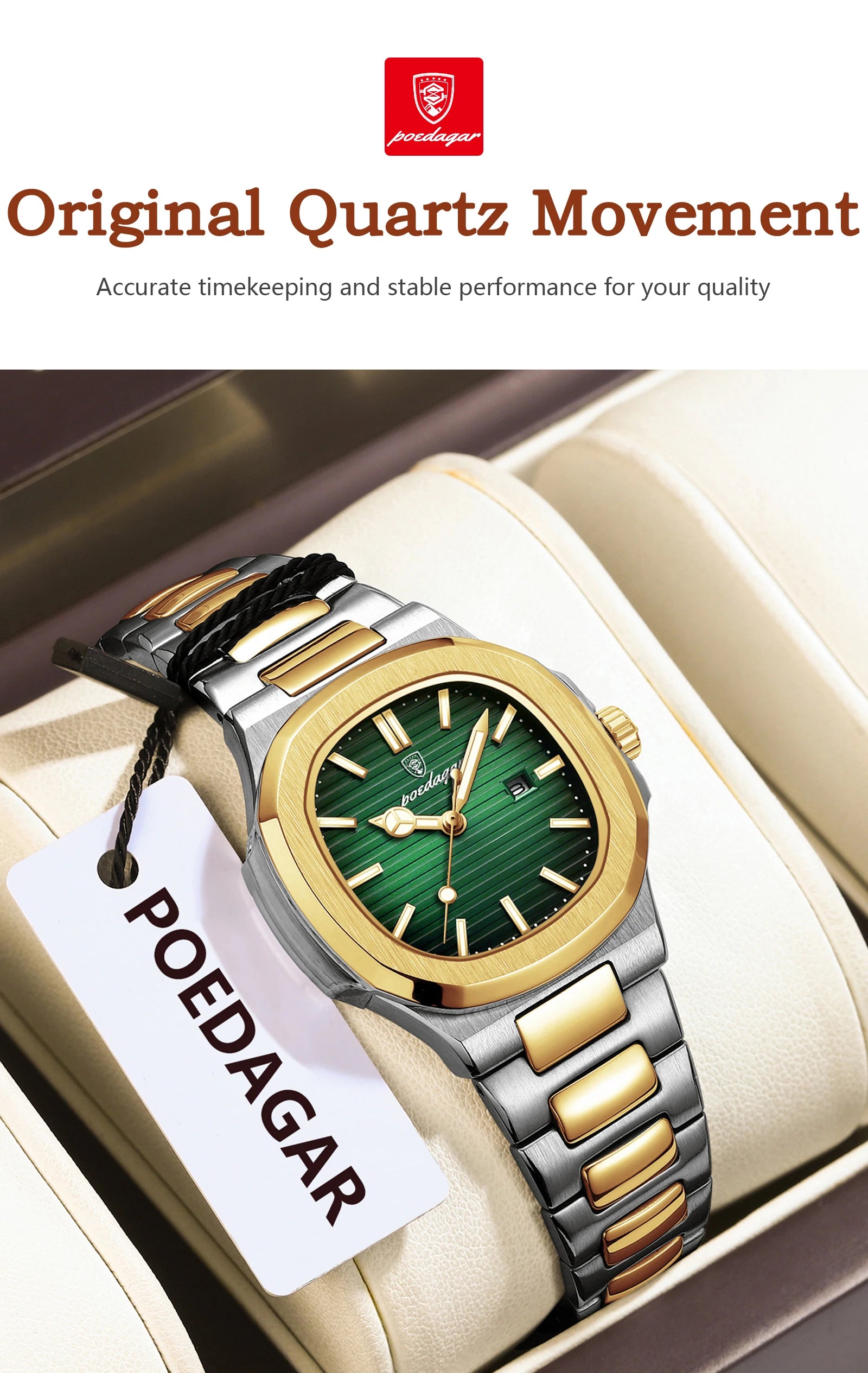 Montre Femme POEDAGAR Carrée Luxe Quartz – Lumineuse Étanche Date Acier Fashion