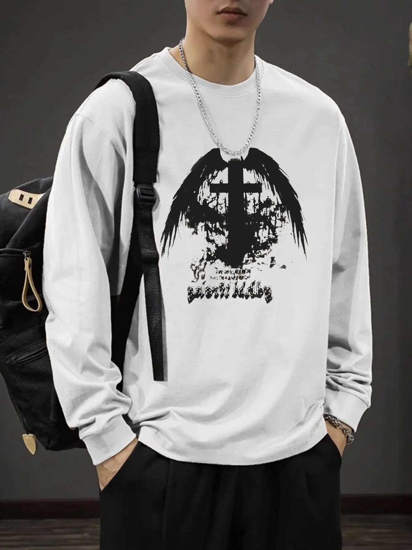T-Shirt Homme Oversize Manches Longues Croix d'Épines Dark Hip-Hop Y2K Gothic Streetwear Été Tendance – Tee Graphique Dark Aesthetic Unisexe | Mode Streetwear Premium