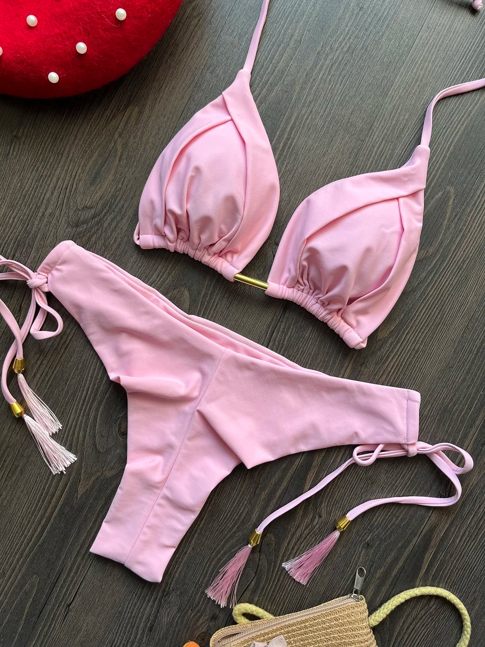 Bikini Femme Triangle Brésilien Push-Up – 13 Coloris | Maillot de Bain 2 Pièces Sexy Plage Été