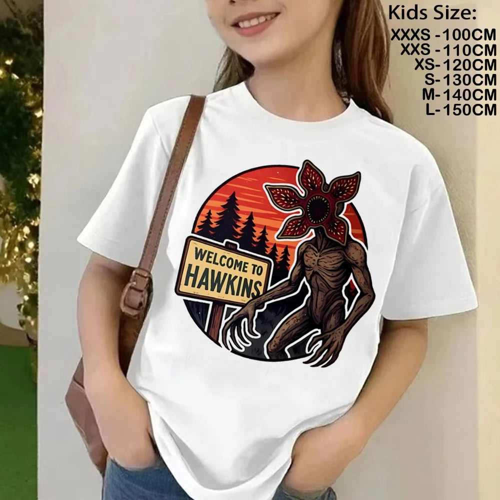 T-Shirt Enfant Imprimé Stranger Things Demogorgon – Manches Courtes Ample Casual | Fille & Garçon