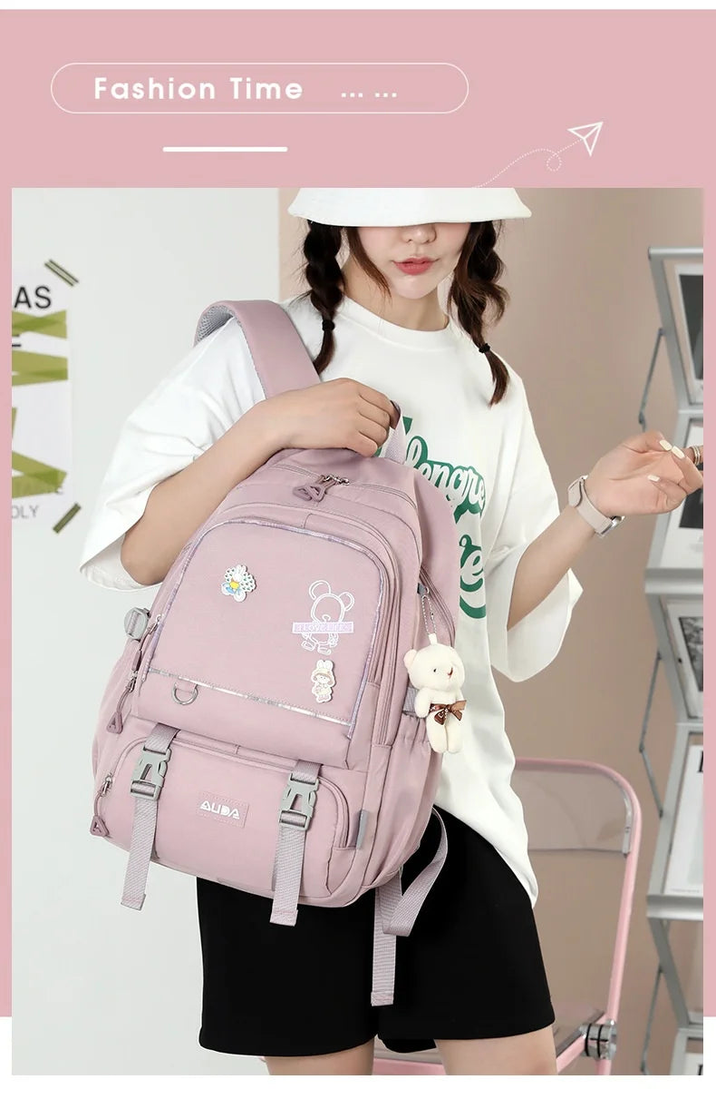 Sac À Dos Scolaire Kawaii Fille Ado – Grand Cartable Collège Lycée Laptop Voyage