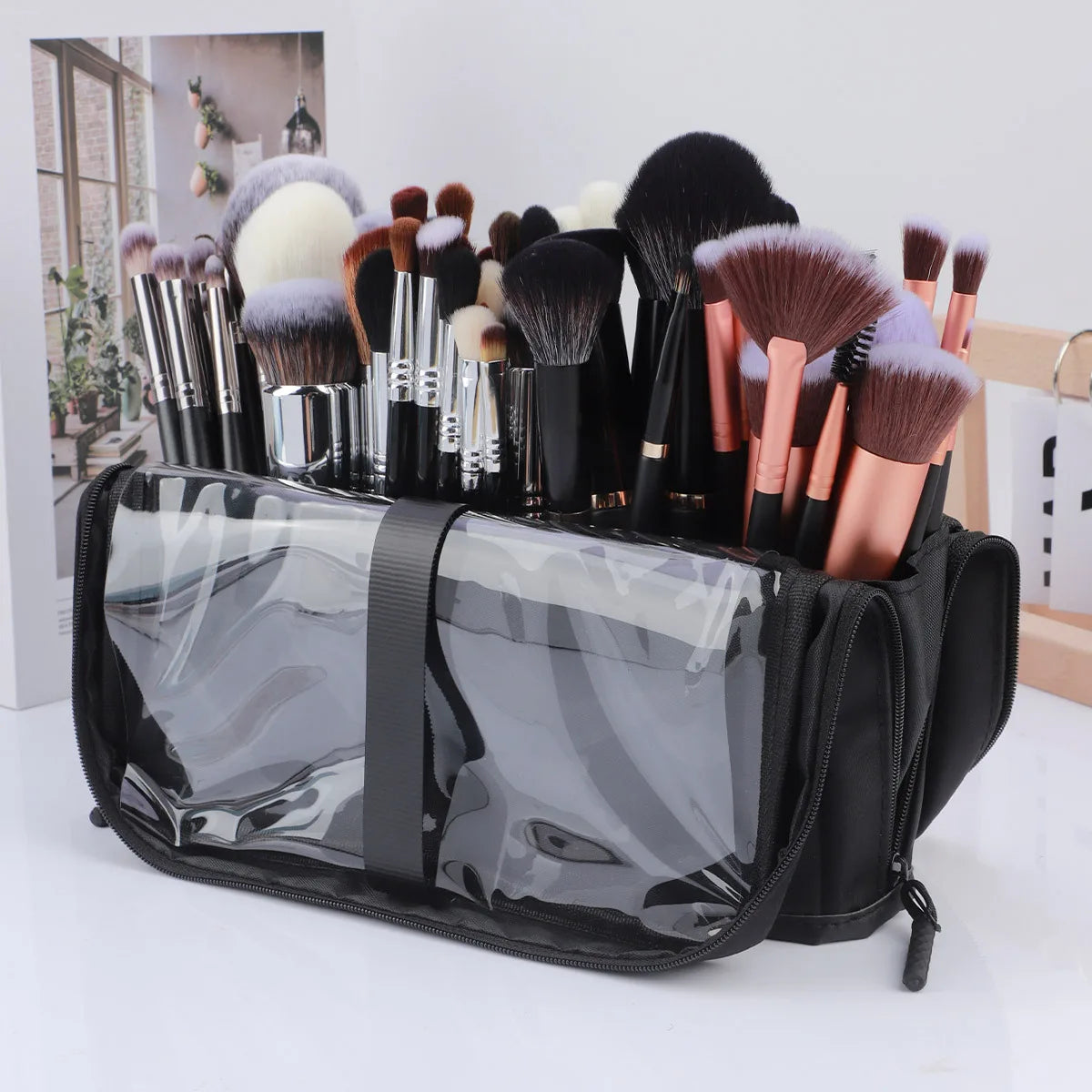Pochette Pinceaux Maquillage 14/23/29 Trous – Organisateur Oxford Noir Waterproof | Trousse Pinceaux Portable Professionnel