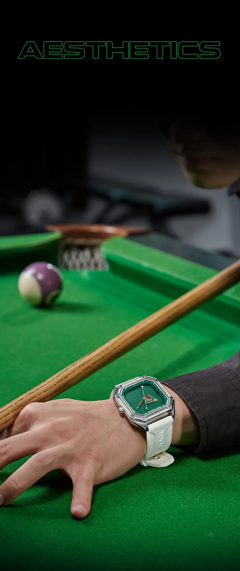 Herrenuhr Mark Fairwhale 5047 Quarz Quadratisch – Leuchtendes Billardzifferblatt Kautschuk Fashion