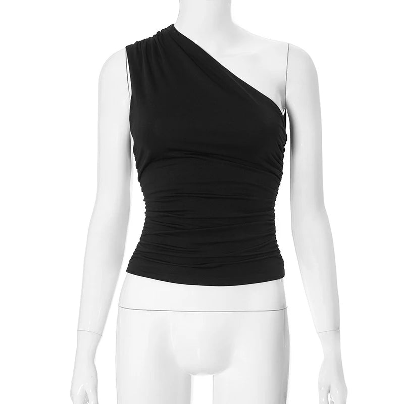 Top Une Épaule Dos Nu Femme – Couleur Bonbon Ajusté Sans Manches | Sexy Casual Été