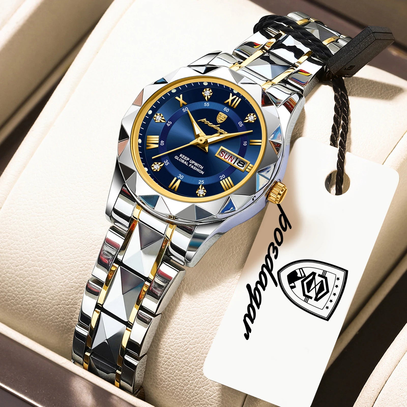 Montre Femme POEDAGAR Casual Quartz Lumineuse – Acier Inoxydable Étanche Date Semaine Fashion