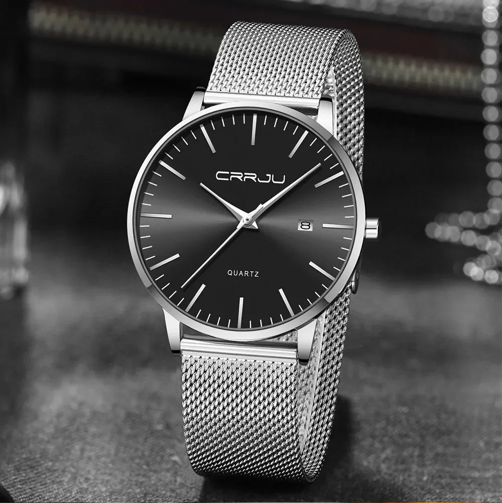 Montre Homme Acier 40mm Ultra-Slim 7mm Maille Métallique – Automatique Minimaliste Classique
