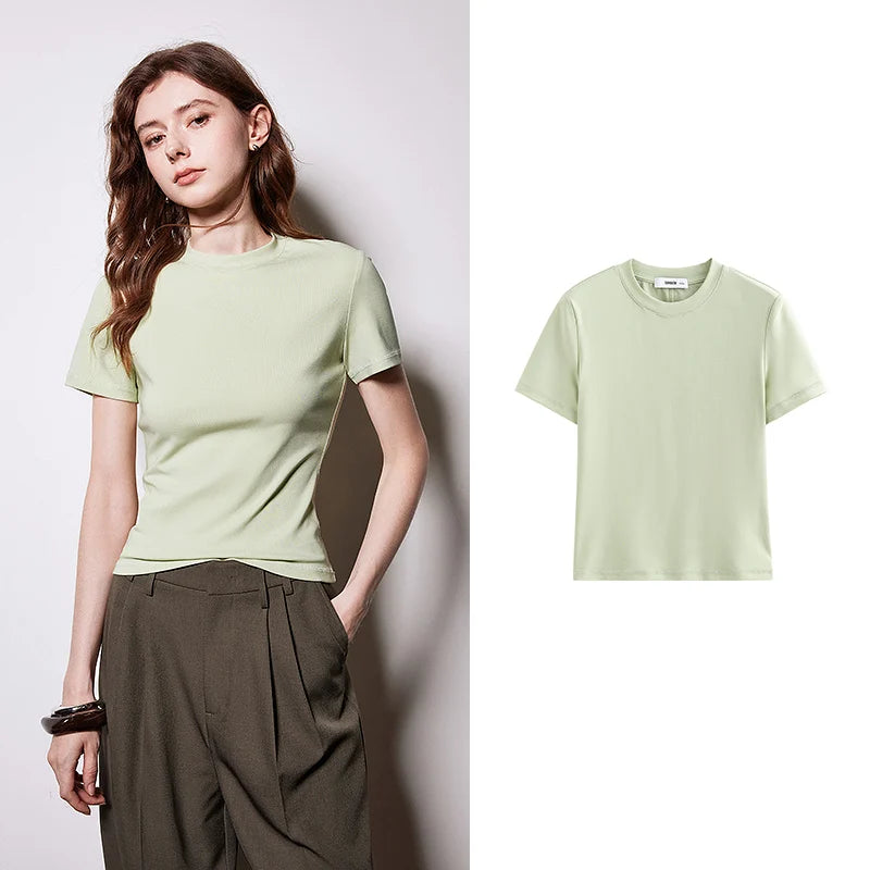 T-Shirt Lyocell Slim Fit Col Rond Manches Courtes Blanc - Basique Premium Polyvalent Printemps | TOYOUTH