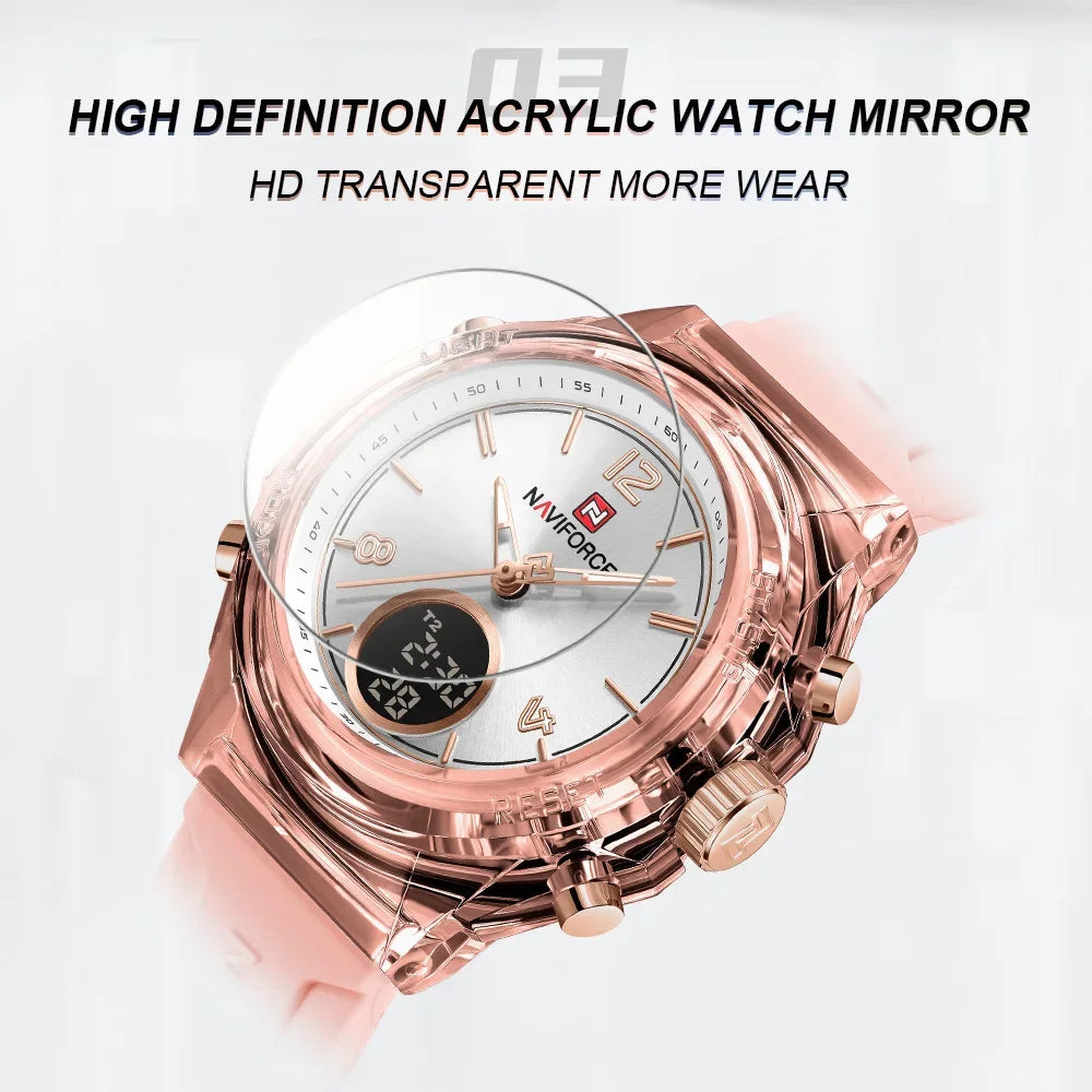 Montre Femme NAVIFORCE Sport Quartz LCD Digital – Étanche 50M Casual Fashion