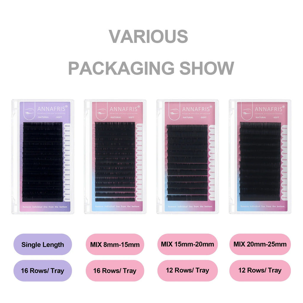 Extensions Cils Individuels ANNAFRIS Korean PBT 8-25mm – Matte Naturel Faux Vison | Fournitures Lashes Professionnel