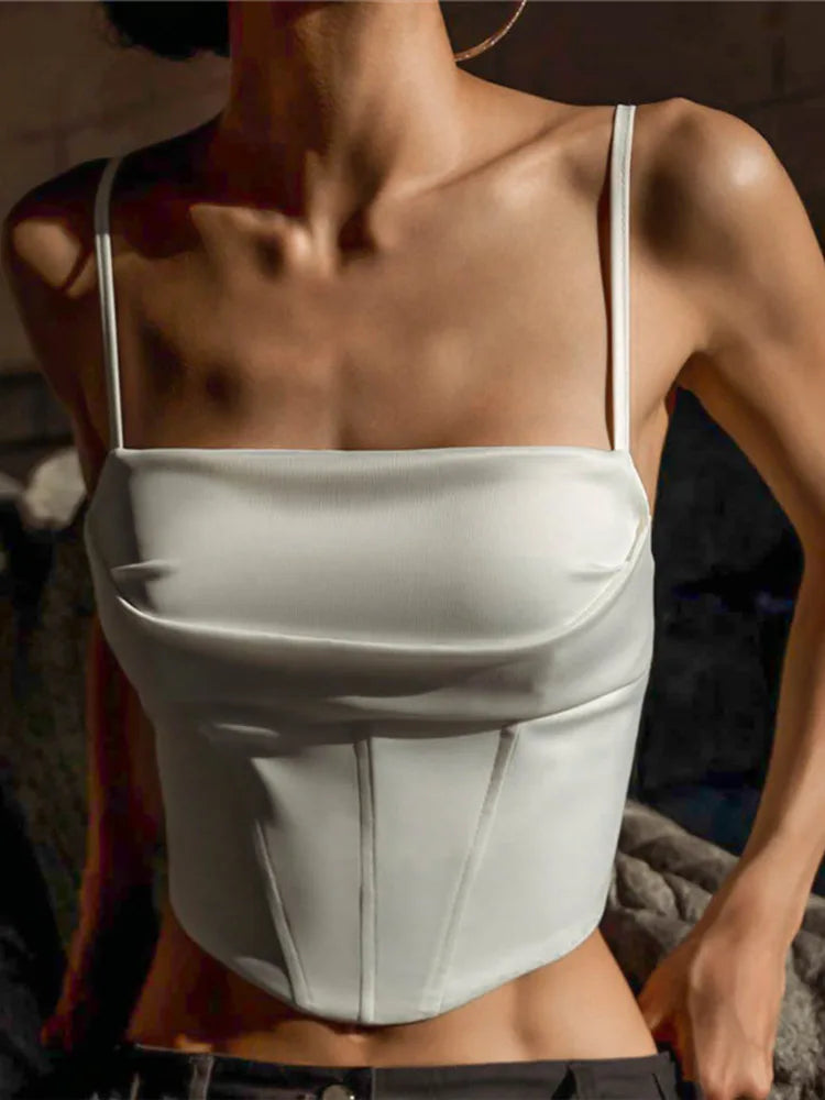 Crop Top Bretelles Fines Bandage Dos Nu & Lacets - Sexy Skinny Streetwear Soirée Femme Été