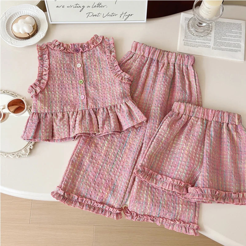 Ensemble Bébé Fille Été À Carreaux – Tenue Casual Confortable 9 Mois à 4 Ans