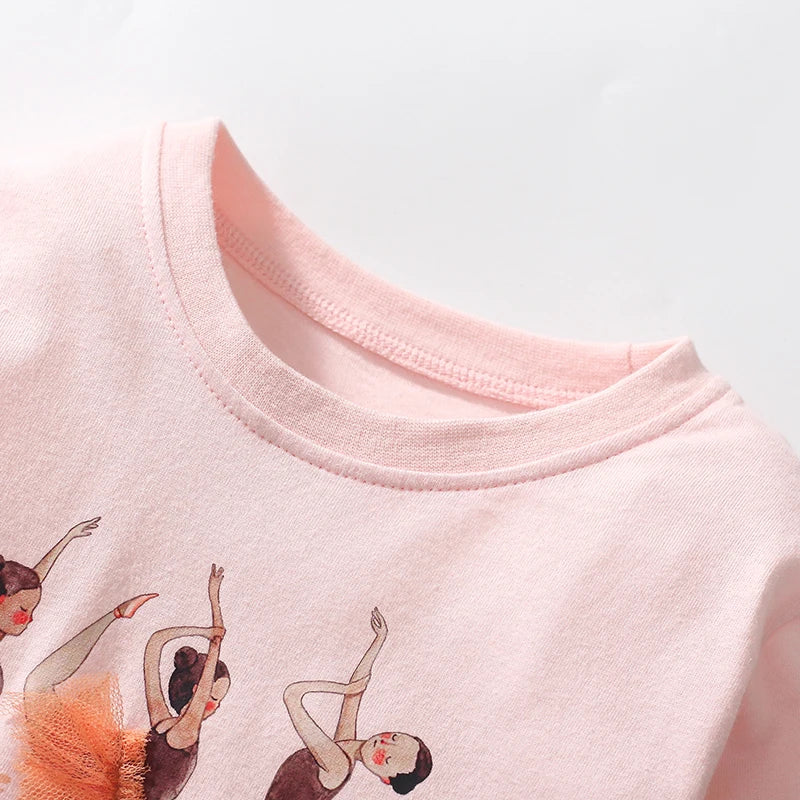 Robe Fille Manches Longues Coton Imprimé Danseuse Ballet – Tenue Automne Enfant 2-7 Ans