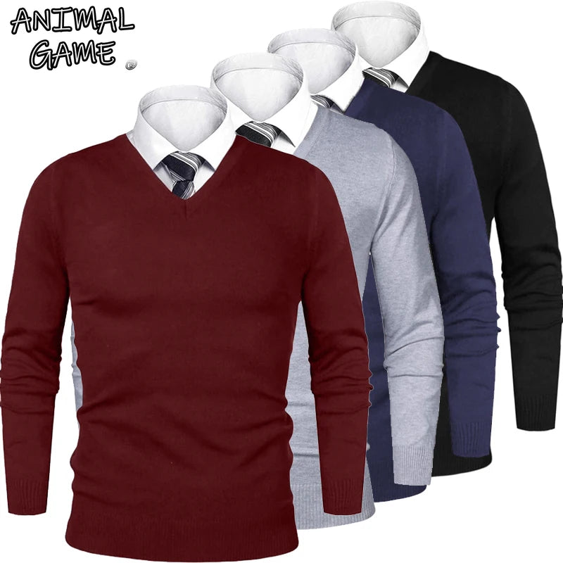 Pull Homme Business Casual Col V Motif Animal Tricot Léger Laine Luxe Outdoor Saison Froide – Sweater Élégant Tendance | Mode Homme Premium