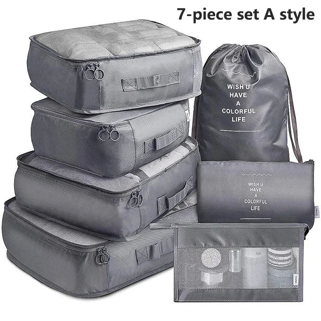 Set 7 Organisateurs de Voyage Packing Cubes – Rangement Valise Vêtements Chaussures Pliable