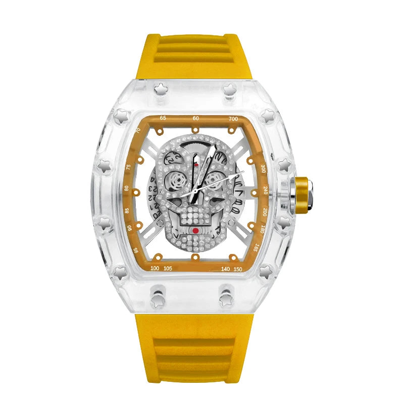 Montre Homme Skull Tête de Mort Automatique Transparente – Quartz Luxe Waterproof Fashion