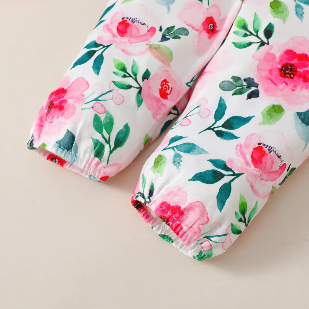 Tenue 3 Pièces Bébé Fille Fleurie – Body Manches Longues + Pantalon Fleurs + Bandeau 0-18 Mois