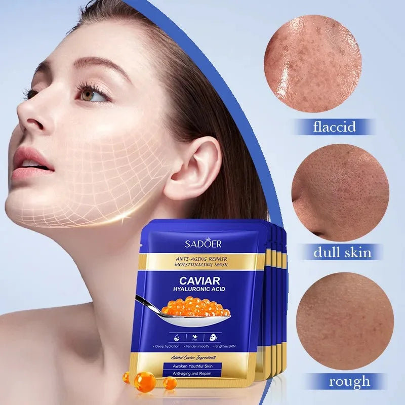 Set 5 Masques Visage Caviar & Acide Hyaluronique - Hydratation & Fermeté