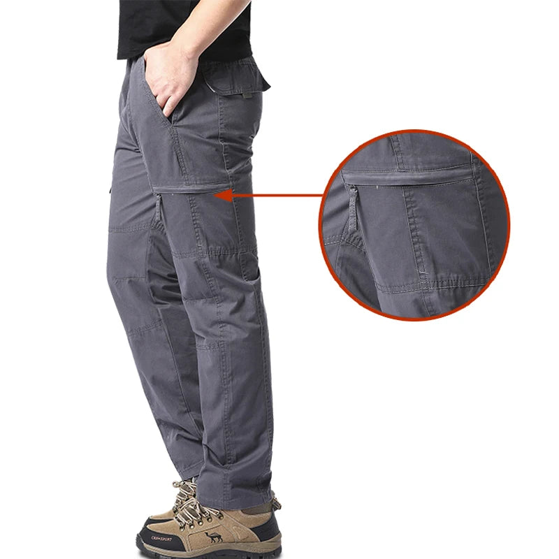 Pantalon Cargo Homme Coton Haute Qualité Multi-Poches Taille Élastique Loose – Casual Outdoor Camping Randonnée Travail Printemps Automne | Mode Homme Tactique