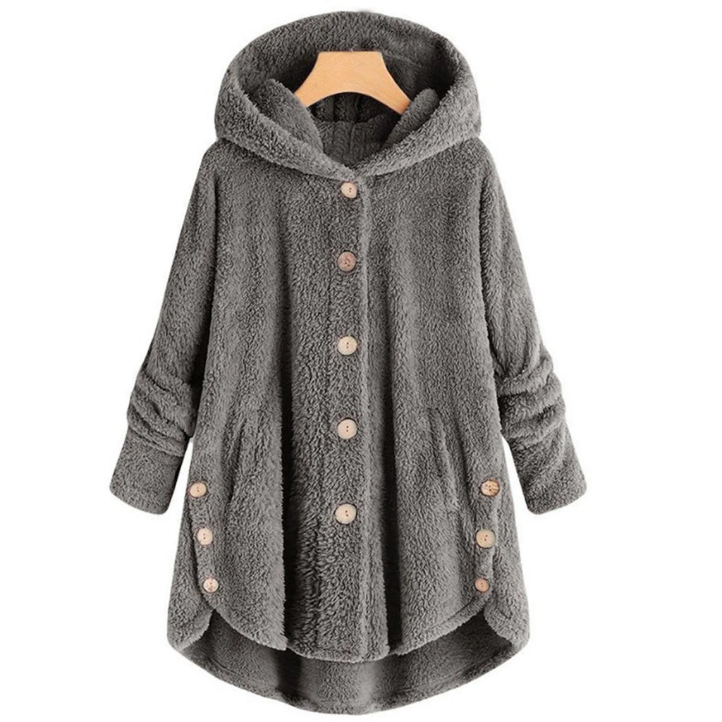 Damen Teddyfell-Mantel mit Kapuze – Warme Fleece-Jacke Unifarben | Herbst Winter Trend