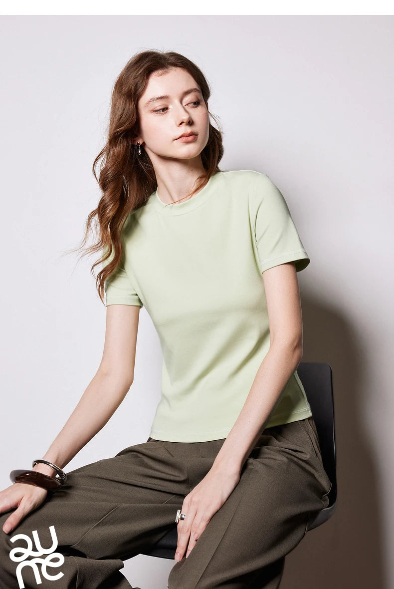 T-Shirt Lyocell Slim Fit Col Rond Manches Courtes Blanc - Basique Premium Polyvalent Printemps | TOYOUTH