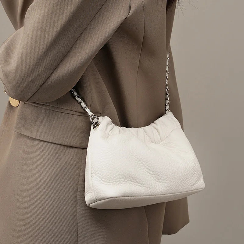 Sac Nuage Cuir Véritable Femme – Mini Sac Épaule Crossbody Chaîne Style Coréen Luxe