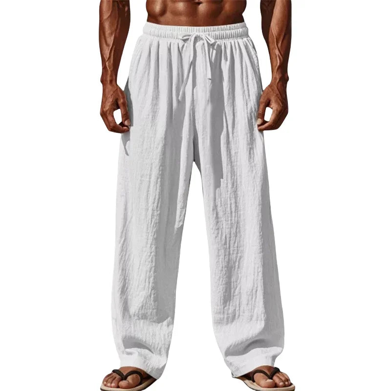 Pantalon Homme Lin Coton Casual Straight Leg Confortable – Cordon Taille Élastique Grande Taille S-4XL | Mode Homme Décontracté