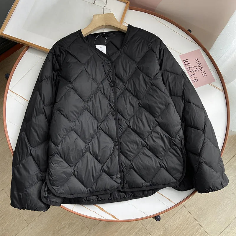 Doudoune Ultra-Légère Sans Col 90% Duvet de Canard Femme - Manteau Casual Automne Hiver | Janveny