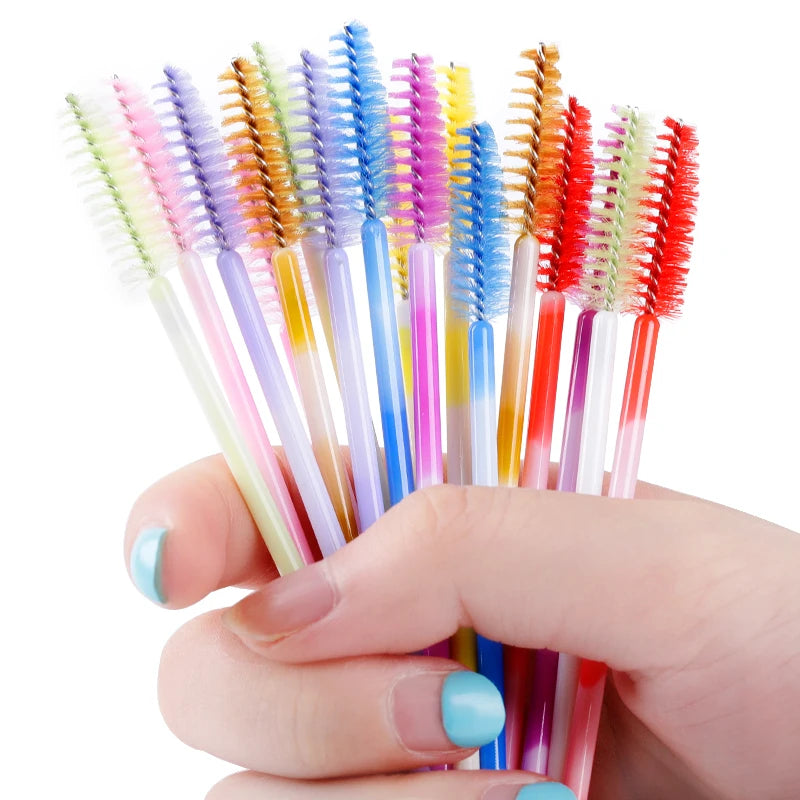 Lot 50/100 Brosses Cils Jetables Arc-en-Ciel – Mascara Wand Applicateur Extension Cils & Sourcils | Outil Maquillage