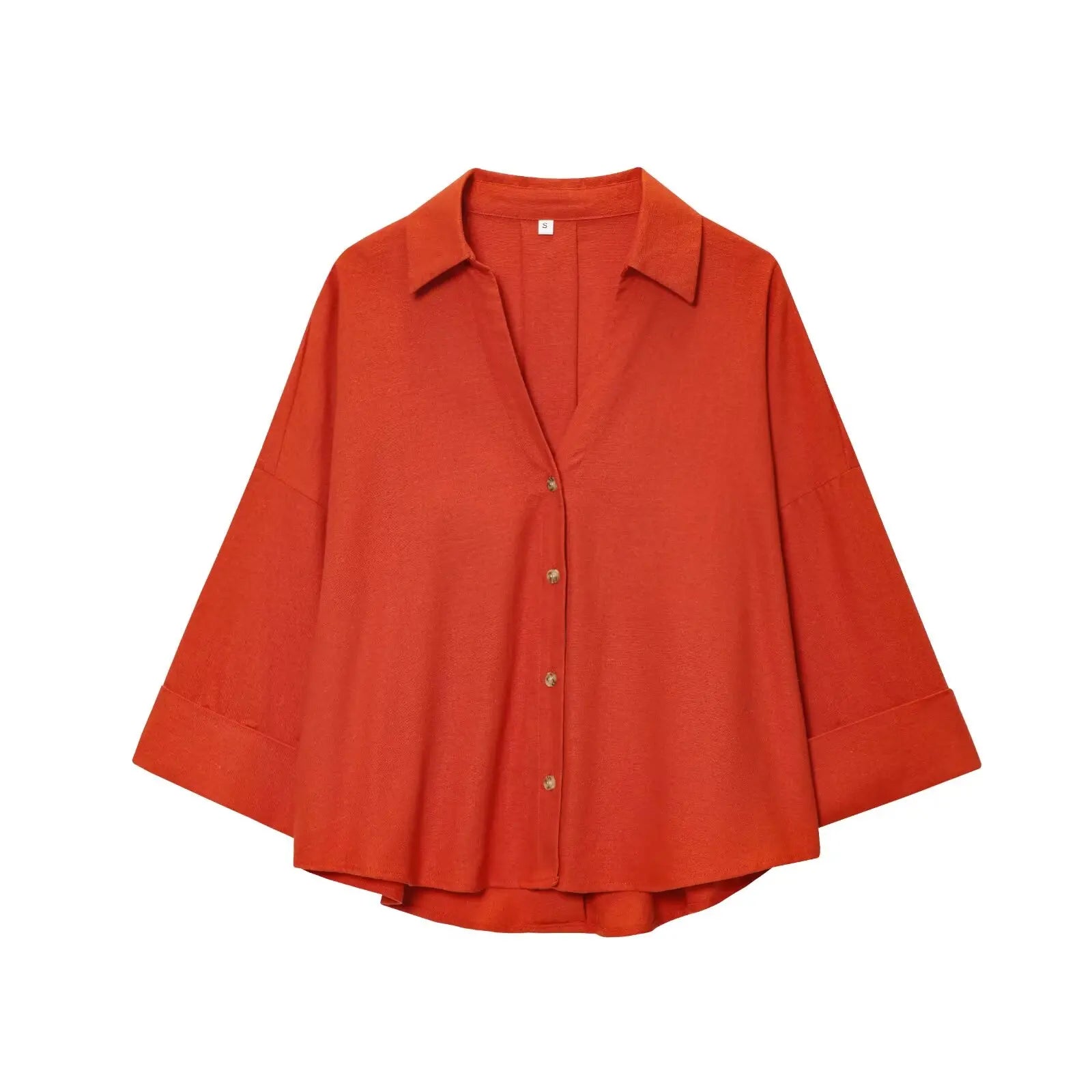 Chemise Femme Manches Larges Col Johnny – Ourlet Asymétrique & Boutons | Style Casual Chic Printemps