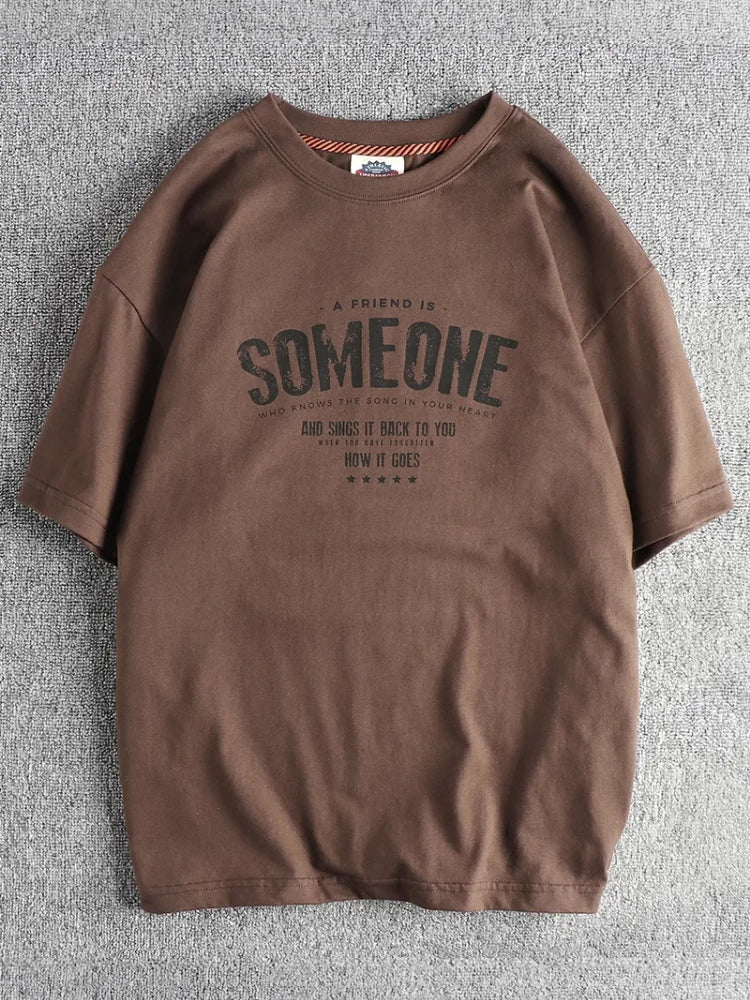 T-Shirt Homme Été Style Américain Rétro Manches Courtes Col Rond Lettres Imprimées 100% Coton Washed Vintage Loose Casual – Tee Streetwear Tendance | Mode Homme Premium