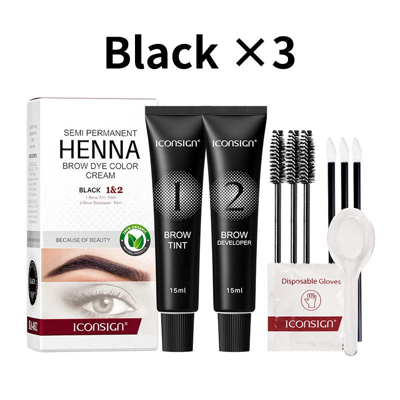 Teinture Sourcils & Cils Henné Semi-Permanente – 15 Min Action Rapide | Crème Tattoo Brow Professionnel