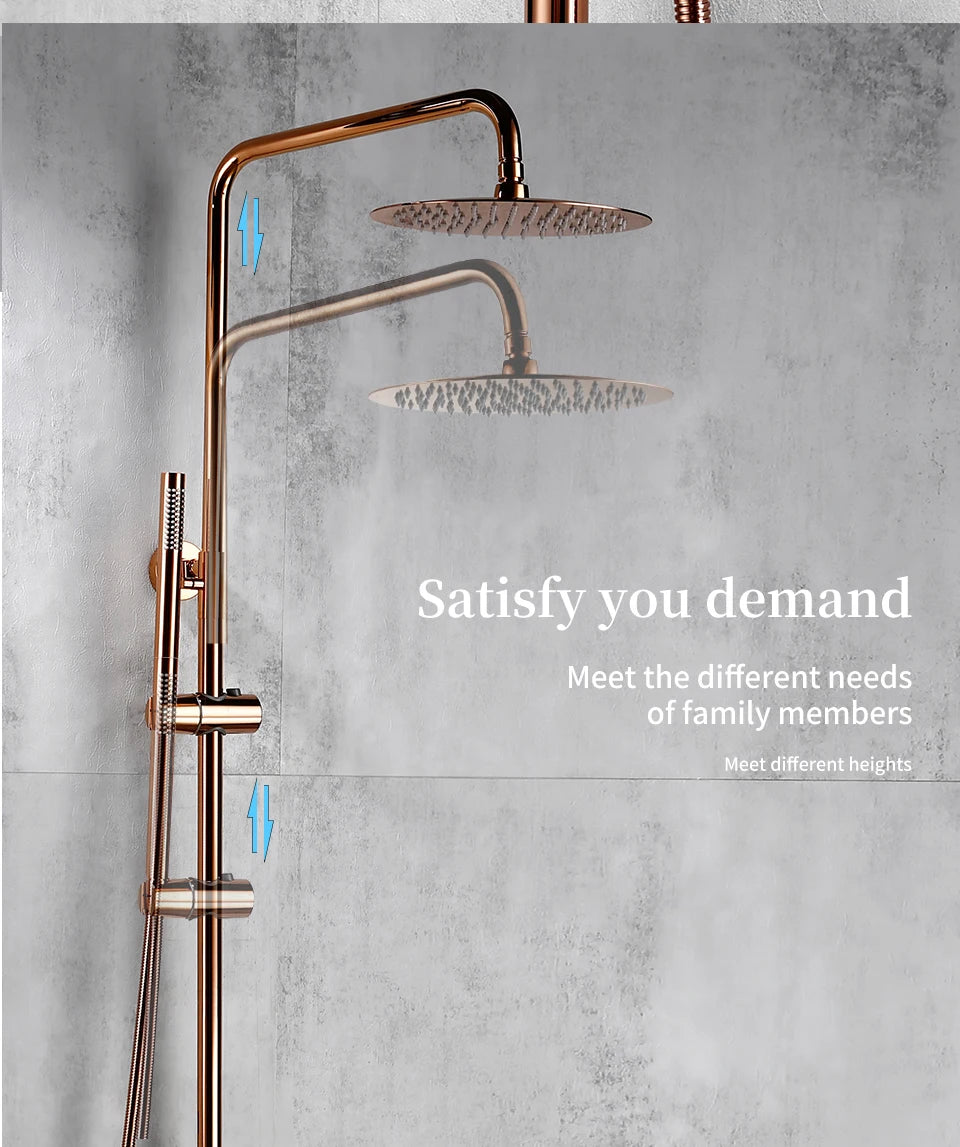 Ensemble Douche Thermostatique Mural Rose Gold – Laiton, Pommeau Pluie & Mitigeur | Système Douche Luxe Salle de Bain