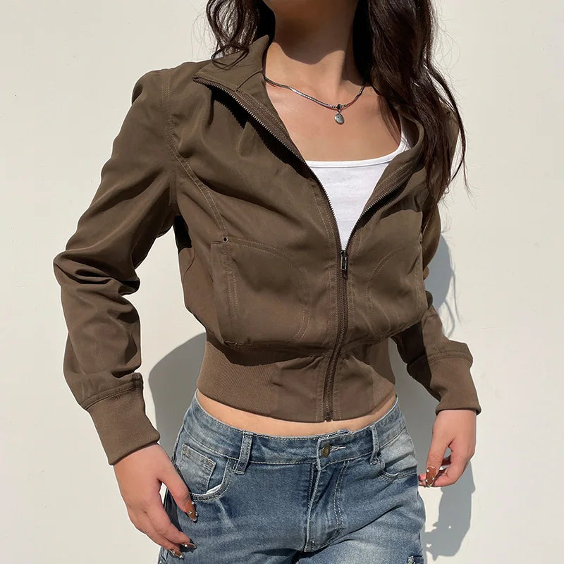 Veste Aviateur Style Américain Rétro – Poches Multiples & Coutures Graphiques | Streetwear Automne Hiver