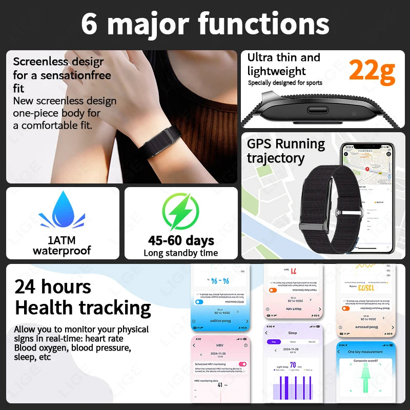 Bracelet Connecté Sport & Santé – Suivi Continu 24h/24 | Sommeil, Stress & Multi-Sport | Monitoring Santé Automatique