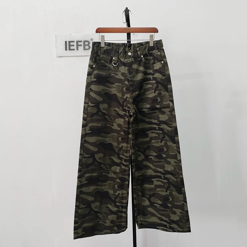 Jean für Herren, Camouflage, Vintage, Washed, weites Bein, Denim, Loose Fit, Casual, Herbst Winter, Hellblau, Streetwear, Trend, Komfortabel – Premium Camo Wide Leg Jeans | Herrenmode Denim Premium Streetwear