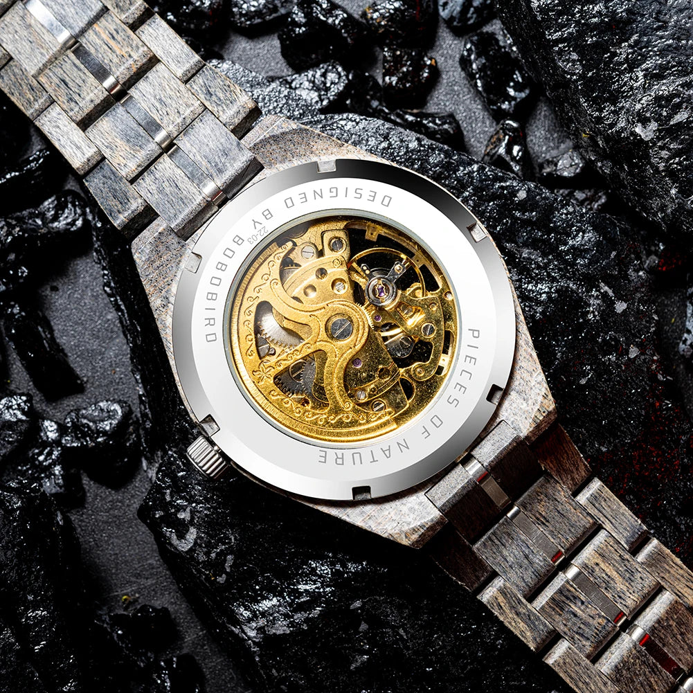 Montre Homme BOBO BIRD Bois Mécanique Luxe – Grand Cadran Top Brand Naturel Unique