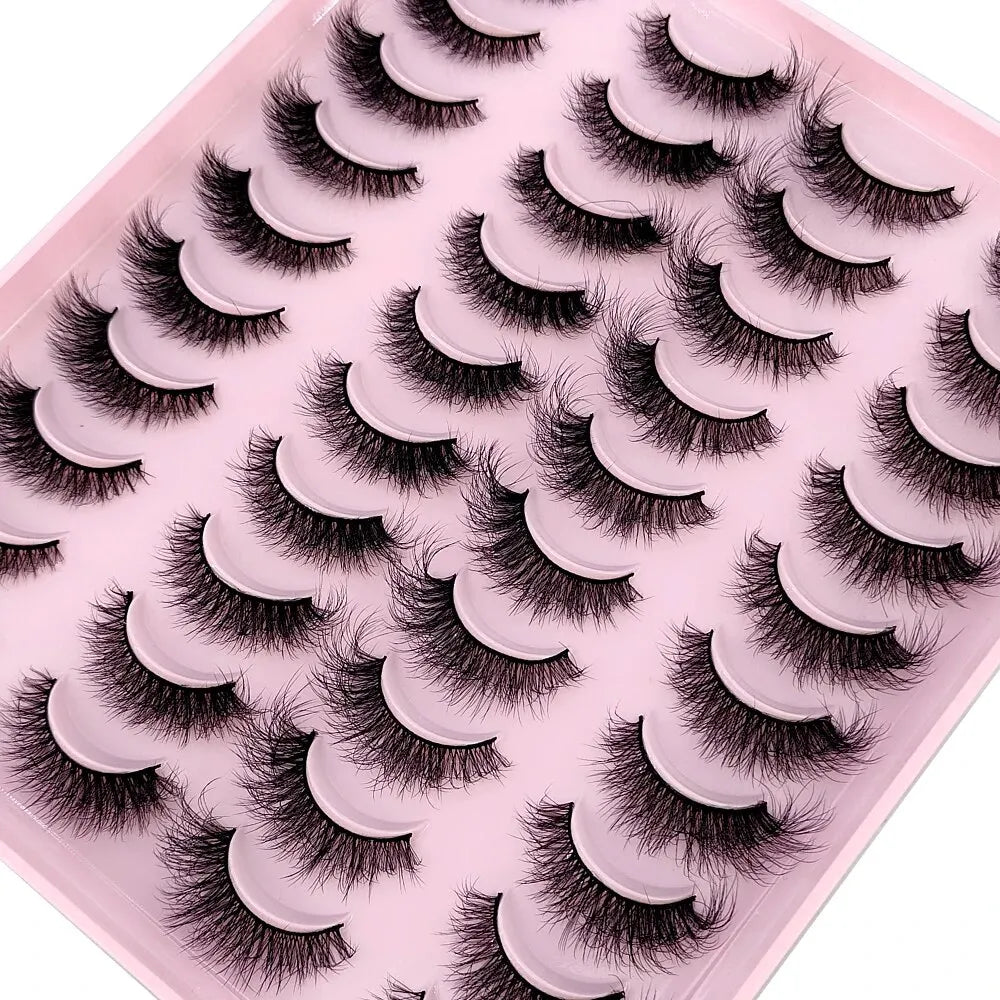 Lot 20 Paires Faux Cils Naturels 3D Vison – Extension Cils Longue Tenue | Maquillage Regard Envoûtant