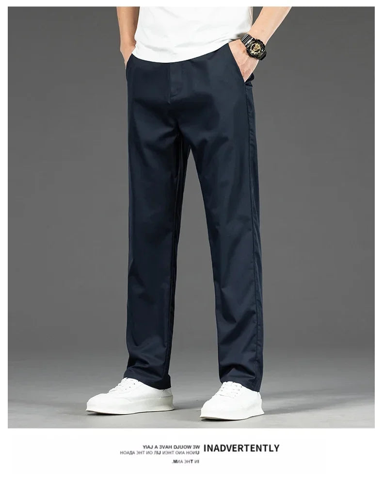 Pantalon Homme Bambou Été Slim Stretch – Léger Business Casual Formel Droit | Noir Gris Kaki | Mode Homme Premium