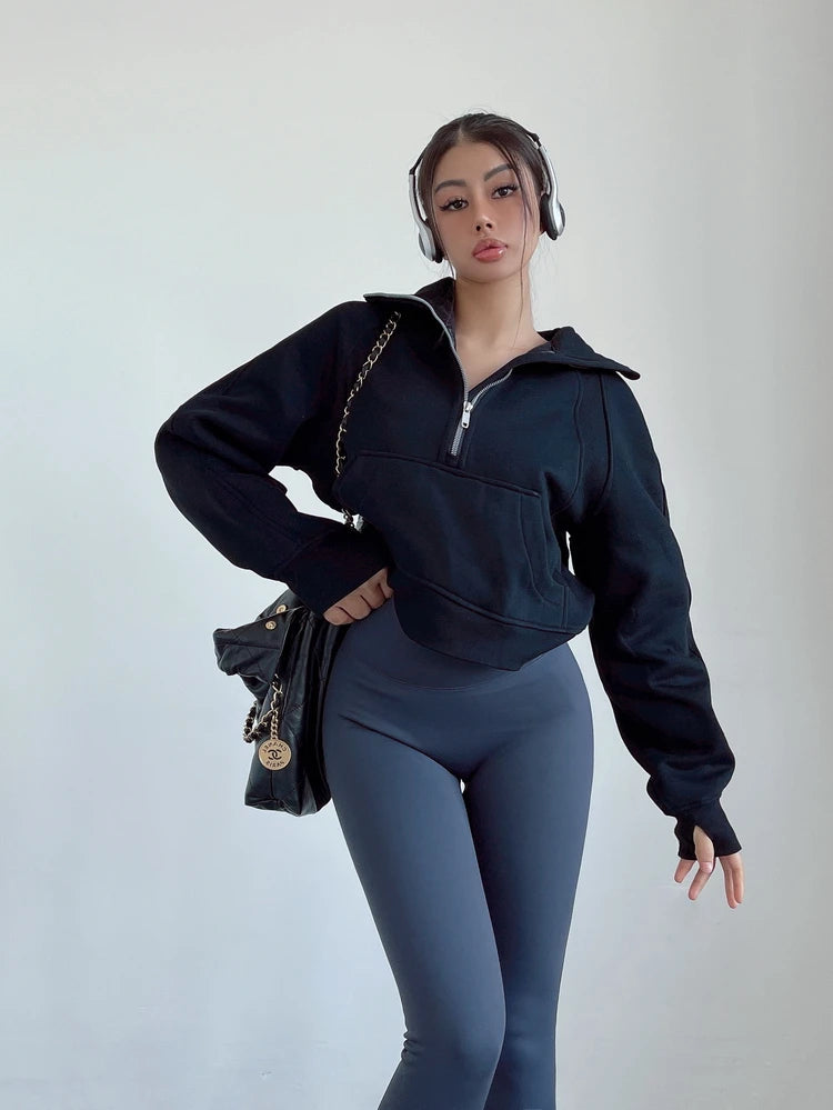 Sweat Femme Oversize Zip Polaire – Hoodie Streetwear Chaud Casual Rose Blanc