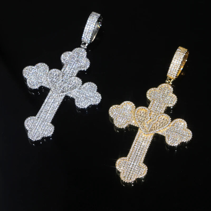 Collier Pendentif Hip Hop Bling 5A CZ Pavé Croix & Cœur Glacé – Chaîne Cuban Link, Tennis & Corde | Bijou Homme Rapper Streetwear Premium
