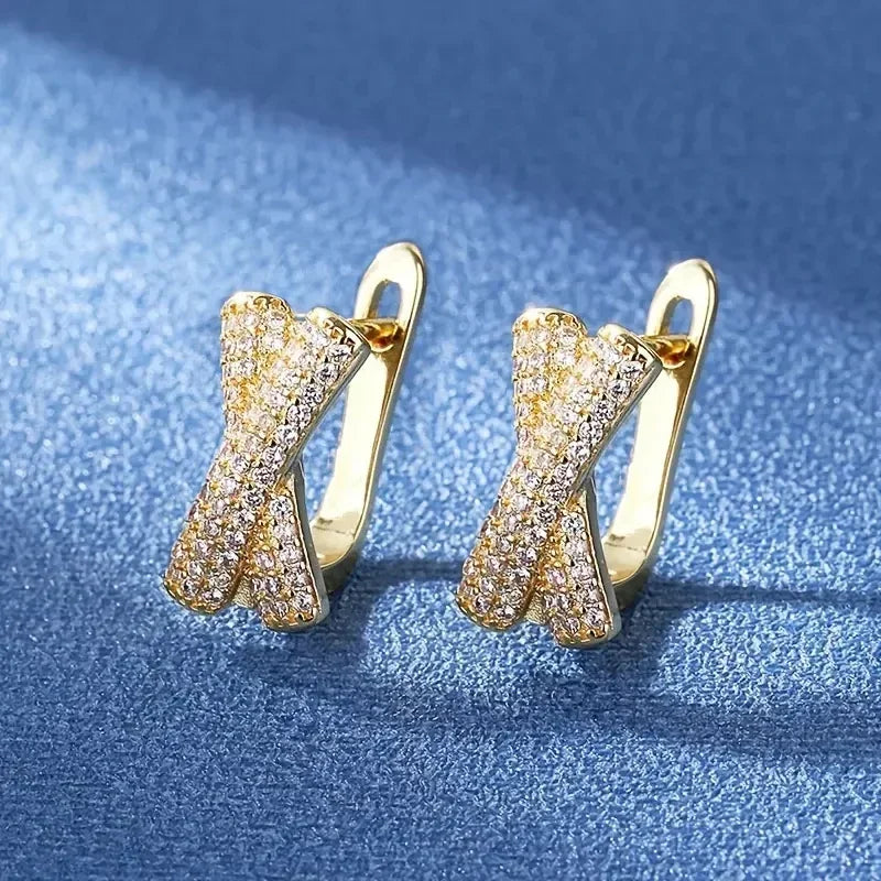 Créoles Luxe Pavées Zircon Couleur Or — Boucles d'Oreilles Femme Élégantes