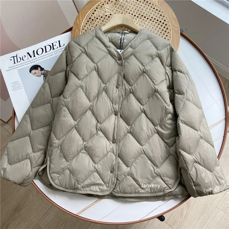 Ultraleichte Kragenlose Daunenjacke 90% Entendaunen Damen - Freizeit-Mantel Herbst Winter | Janveny