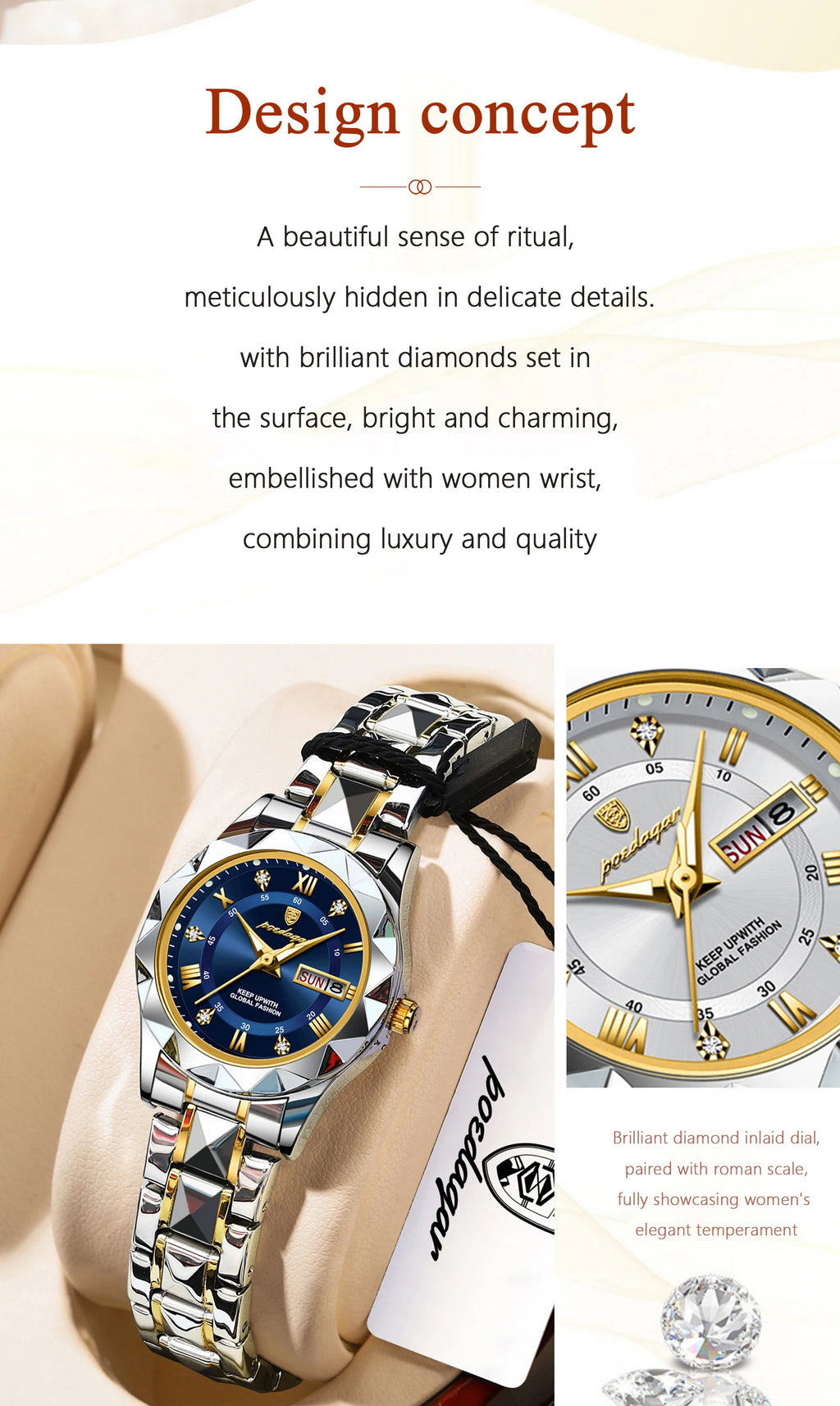 Montre Femme POEDAGAR Casual Quartz Lumineuse – Acier Inoxydable Étanche Date Semaine Fashion