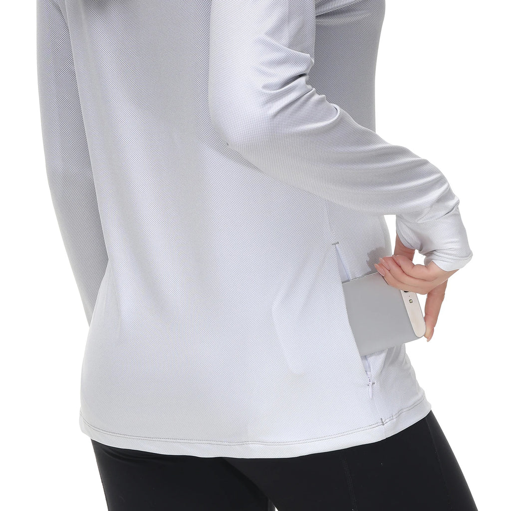 Bassdash Hoodie Anti-UV UPF 50+ Damen – Integrierte Gesichtsbedeckung & Daumenlöcher | Schnelltrocknend & Atmungsaktiv | Angeln, Wandern & Radfahren