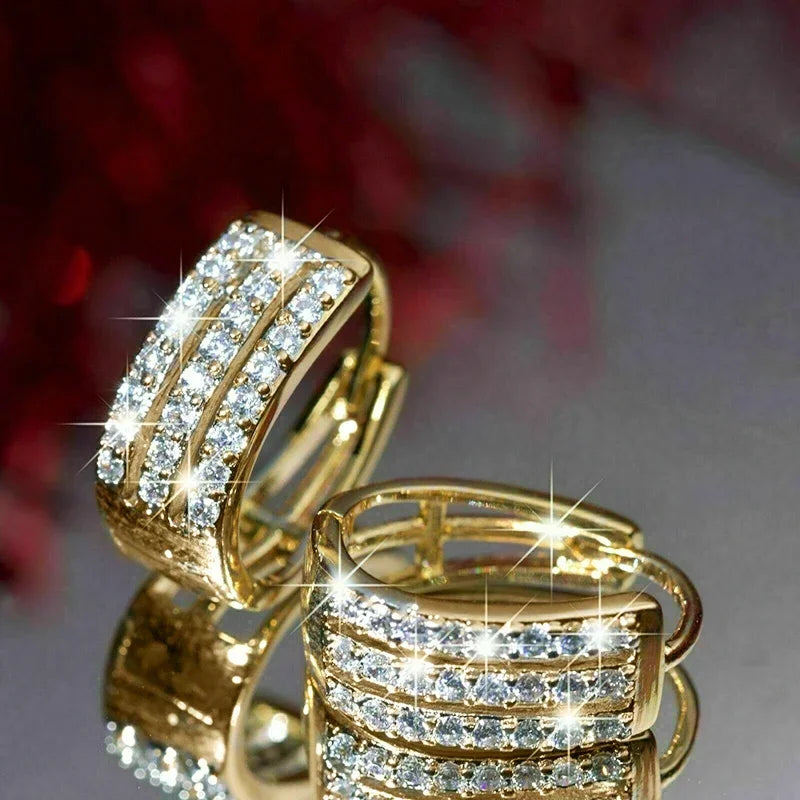Créoles Luxe Pavées Zircon Couleur Or — Boucles d'Oreilles Femme Élégantes