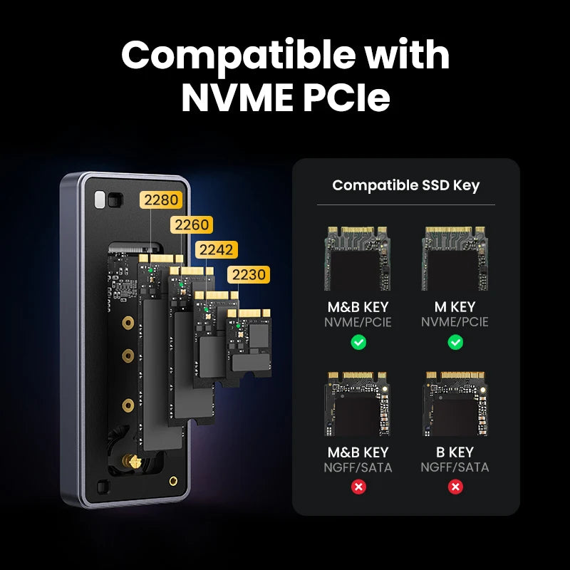 UGREEN Boitier SSD NVMe 40Gbps – Adaptateur M.2 vers USB4.0 | Refroidissement Intégré Aluminium PCIE