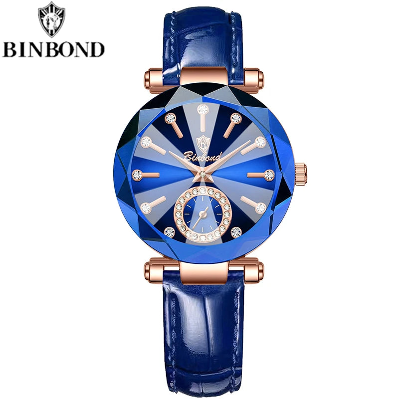 Montre Femme Luxe BINBOND Diamant Cœur de l'Océan Quartz – Lumineuse Étanche Élégante