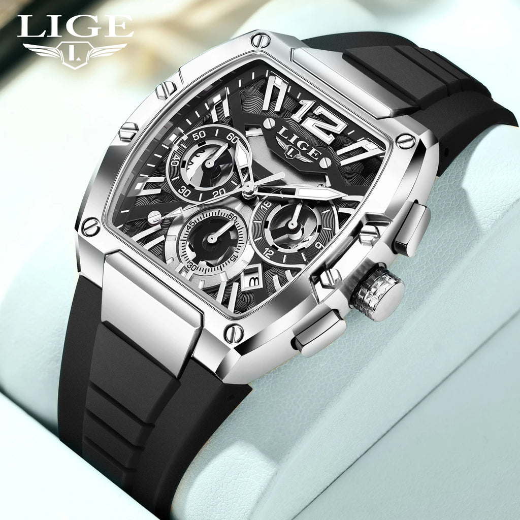 Montre Homme LIGE Sport Quartz Silicone Squelette Lumineux Calendrier – Étanche Outdoor Fashion